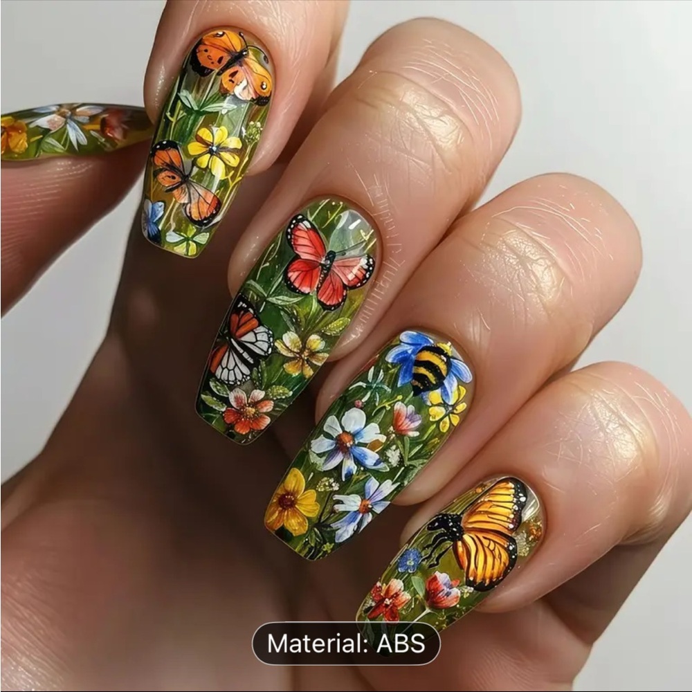 Colorful Butterfly & Floral Nail Art Press-On Nails Glossy Designs - Picture 5 of 5